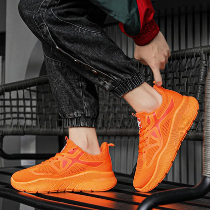 Fashion Platform Men's Running Shoes Trendy Casual Knit Breathable Orange Sneakers Men Outdoor Sports Non-Slip Jogging Shoes Men