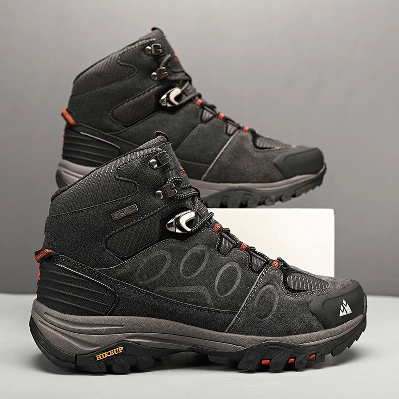 HIKEUP High-Top Men Hiking Boots Winter Outdoor Shoes Lace-Up Non-Slip Sports Casual Trekking Boots Men Suede Warm Shoes