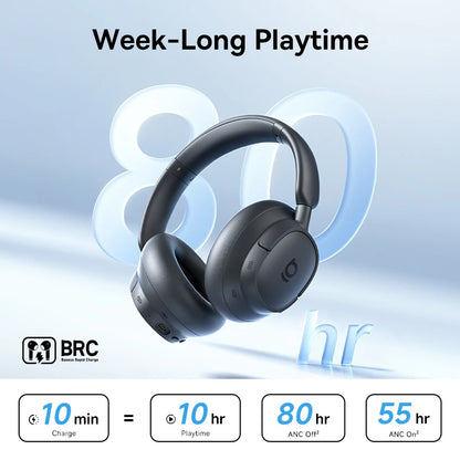 Casque sans fil Baseus ANC, écouteurs supra-auriculaires 80H, réduction de bruit à 95%, casque Bluetooth 6.0