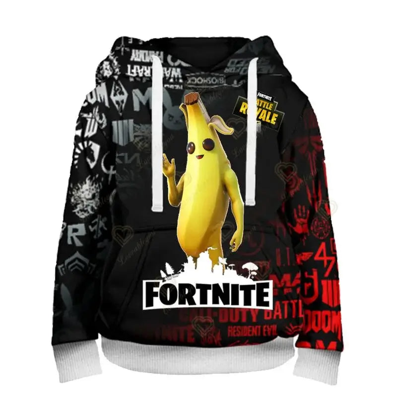 Sweatshirts e hoodies Fortnite Peely com estampado de novo design, para homem, mulher e criança, manga comprida, moda casual, streetwear com capuz, pulóveres