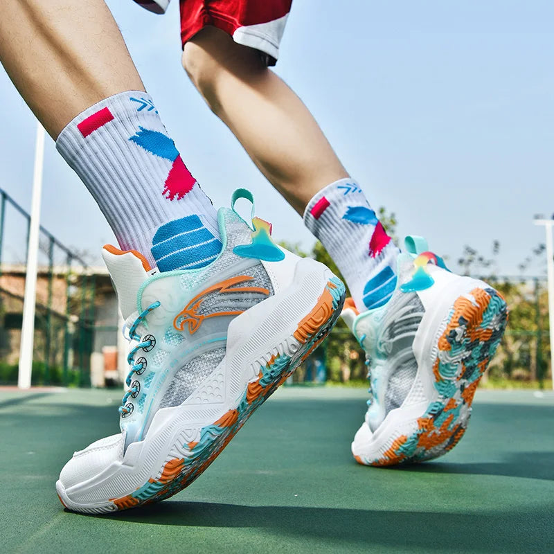 Chaussures de basket-ball unisexes, chaussures d'entraînement de compétition en plein air en maille tendance, bottes de basket-ball plates antidérapantes à rebond pour hommes