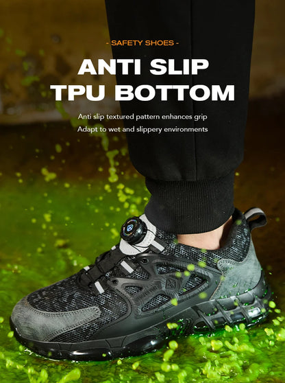 Size 47 48 Work Safety Shoes Men Reflective Design Steel Toe Shoes Rotation Button Work Sneakers Protective Safety Boots