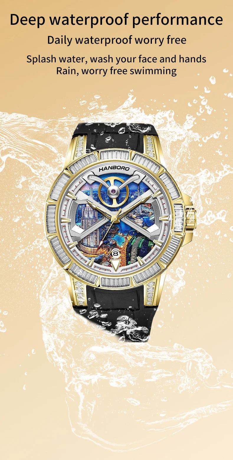 HANBORO Dubai Collection Dubai Characteristic Personalized Dial Frosted Crafted Diamonds Luxury Men's Automatic Mechanical Watch
