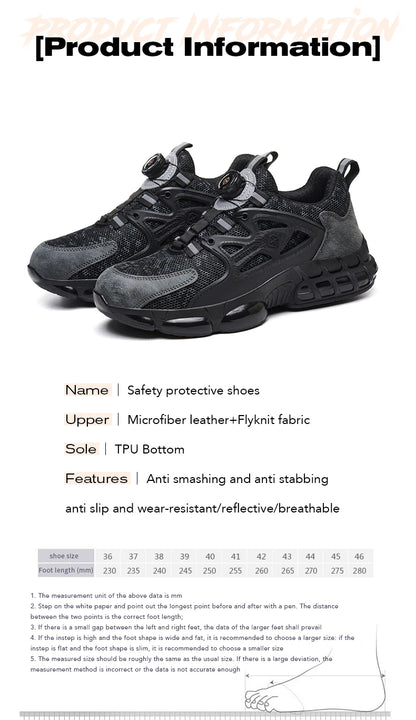 Size 47 48 Work Safety Shoes Men Reflective Design Steel Toe Shoes Rotation Button Work Sneakers Protective Safety Boots
