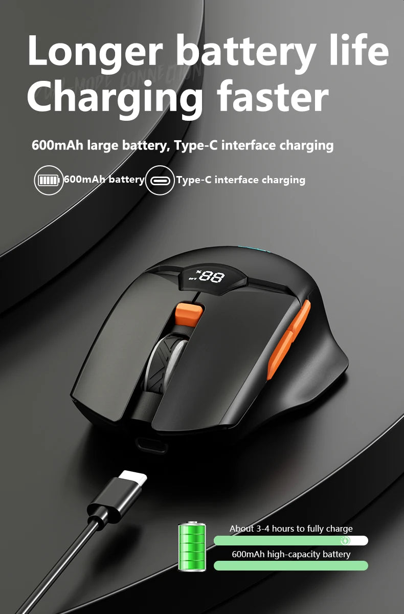 Warvank SX01 Wireless Gaming Mouse Smart Screen Display 6-speed DPI Adjustment 600mAh Rechargeable Silent Office Bluetooth Mouse