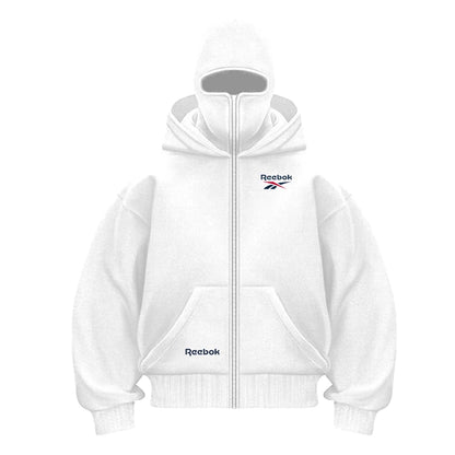 Reebok logo men's new double hood design sweatshirt, gothic style, Harajuku style, new winter warm double hooded sport jacket, m
