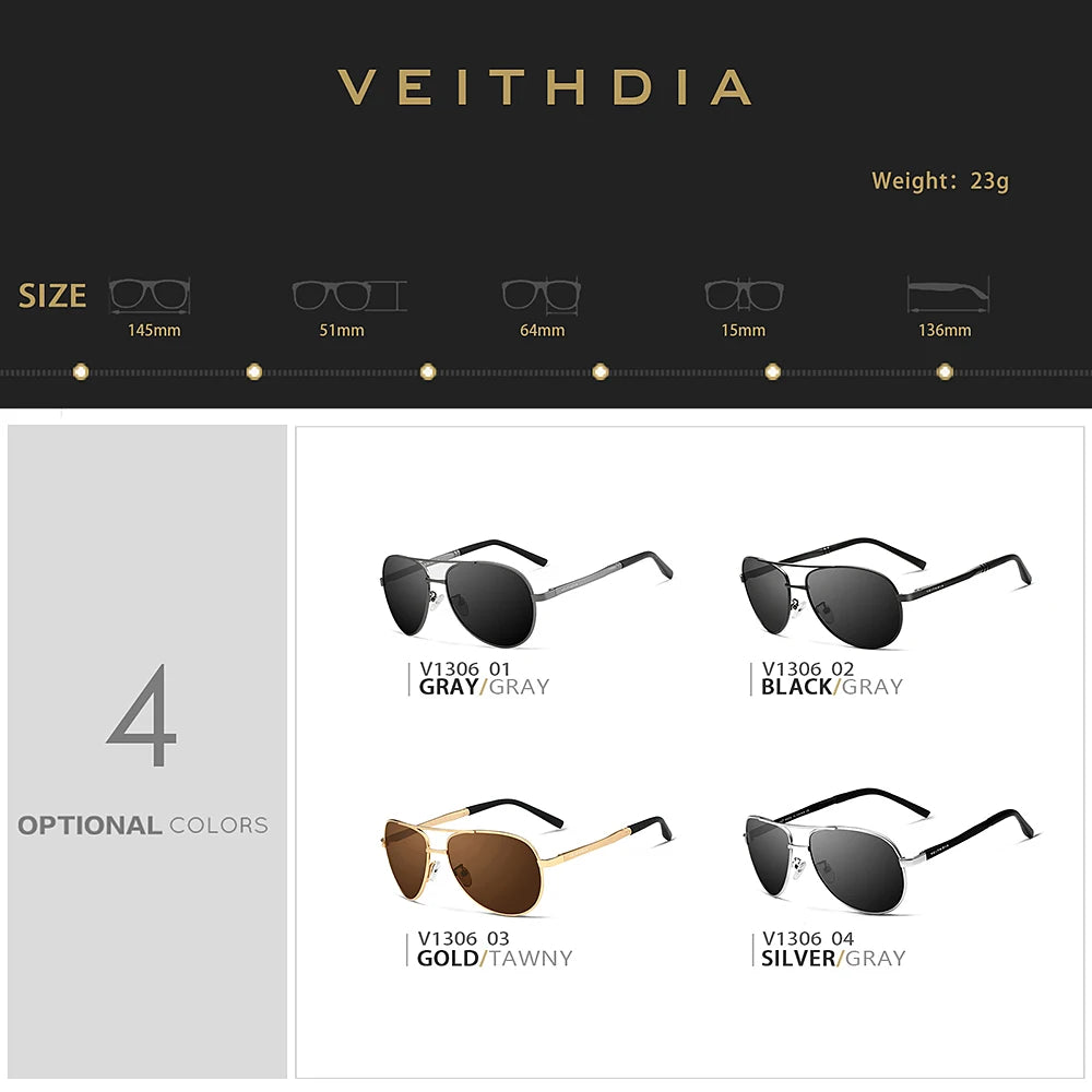 VEITHDIA Men's Polarized UV400 Sunglasses Vintage Designer Goggle Classic Fashion Outdoor Driving Sun Glasses For Male VT1306