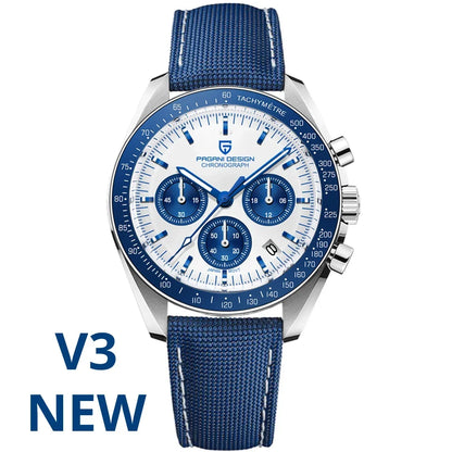 Montre pour homme PAGANI DESIGN (nouveau modèle V5 PD1701) – Chronographe sportif de type « Speed » à quartz, verre saphir avec traitement antireflet, étanche jusqu'à 100 mètres.