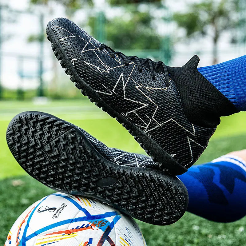 Une paire de chaussures de football en cuir pour jeunes, quatre saisons, avec détails en clous, design robuste à tige haute, tailles 35-46, JC-23152-1