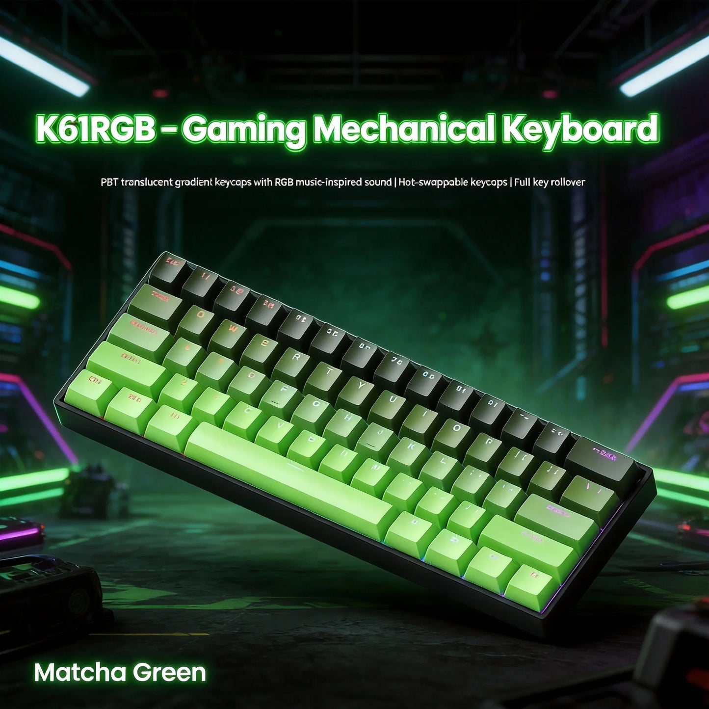 K61 Wired Portable Mechanical Keyboard, Phantom RGB Colorful, Gaming-grade Response, Ergonomic Design, Gaming Office Usable