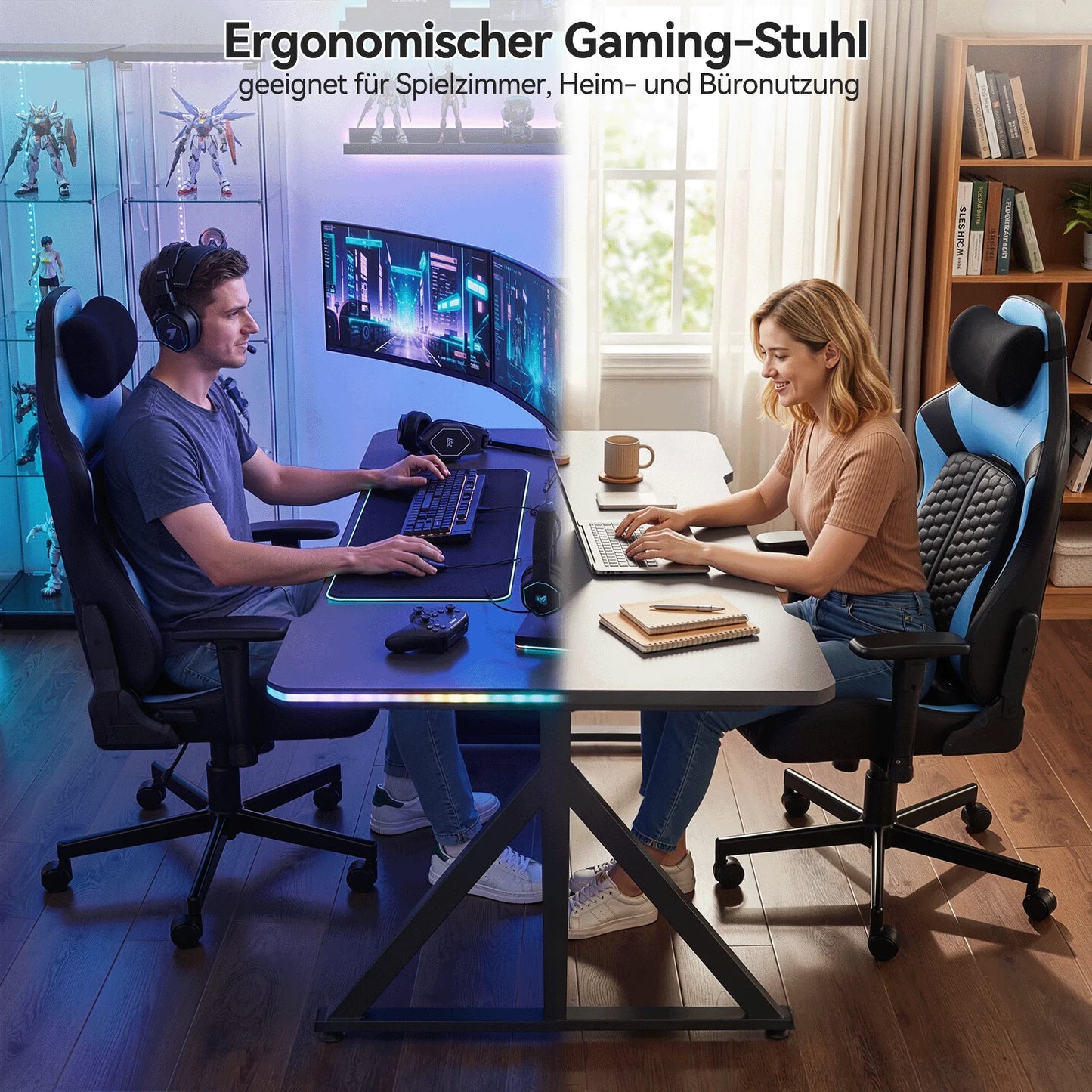 Devoko Gaming chair with 6-35 ° adjustable lumbarrest, thickened and wide seat cushion, ergonomic desk chair