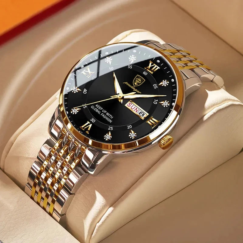 Montre homme POEDAGAR Business Quartz, acier inoxydable, étanche, date lumineuse, montre-bracelet de luxe décontractée pour homme