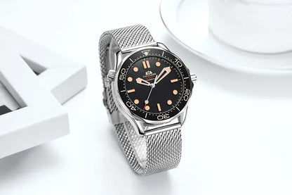 Automatic Mens Watch Mechanical Self Wind Movement Net Stainless Steel Nylon Strap Luxury Fashion Watches