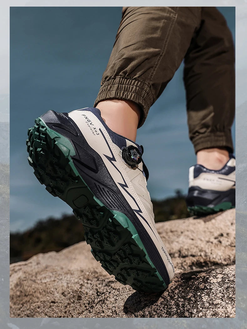 Outdoor Hiking Shoes for Men, Lightweight Trekking Shoes, Breathable Mesh Sneakers, Casual Walking Shoes, Rotating Buckle Design, Non-Slip and Wear-Resistant Trail Shoes, Suitable for Hiking and Camping, 2026 New Running Shoe