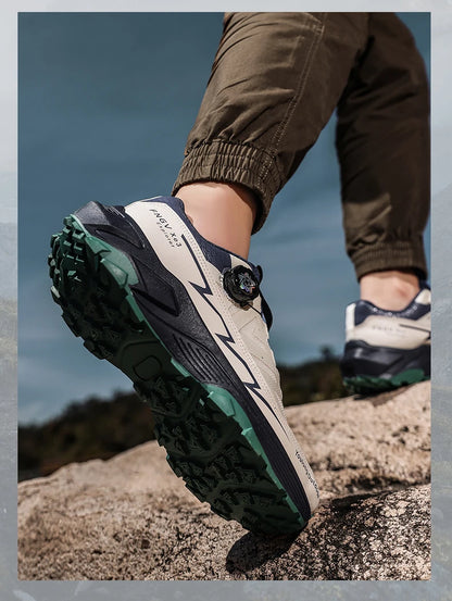Outdoor Hiking Shoes for Men, Lightweight Trekking Shoes, Breathable Mesh Sneakers, Casual Walking Shoes, Rotating Buckle Design, Non-Slip and Wear-Resistant Trail Shoes, Suitable for Hiking and Camping, 2026 New Running Shoe
