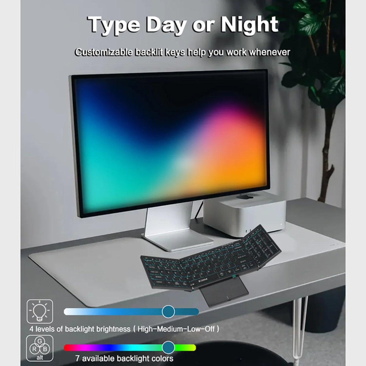 Teclado dobrável retroiluminado de tamanho completo Jomaa Bluetooth+USB, sem fios, com touchpad e teclado numérico para portátil Windows