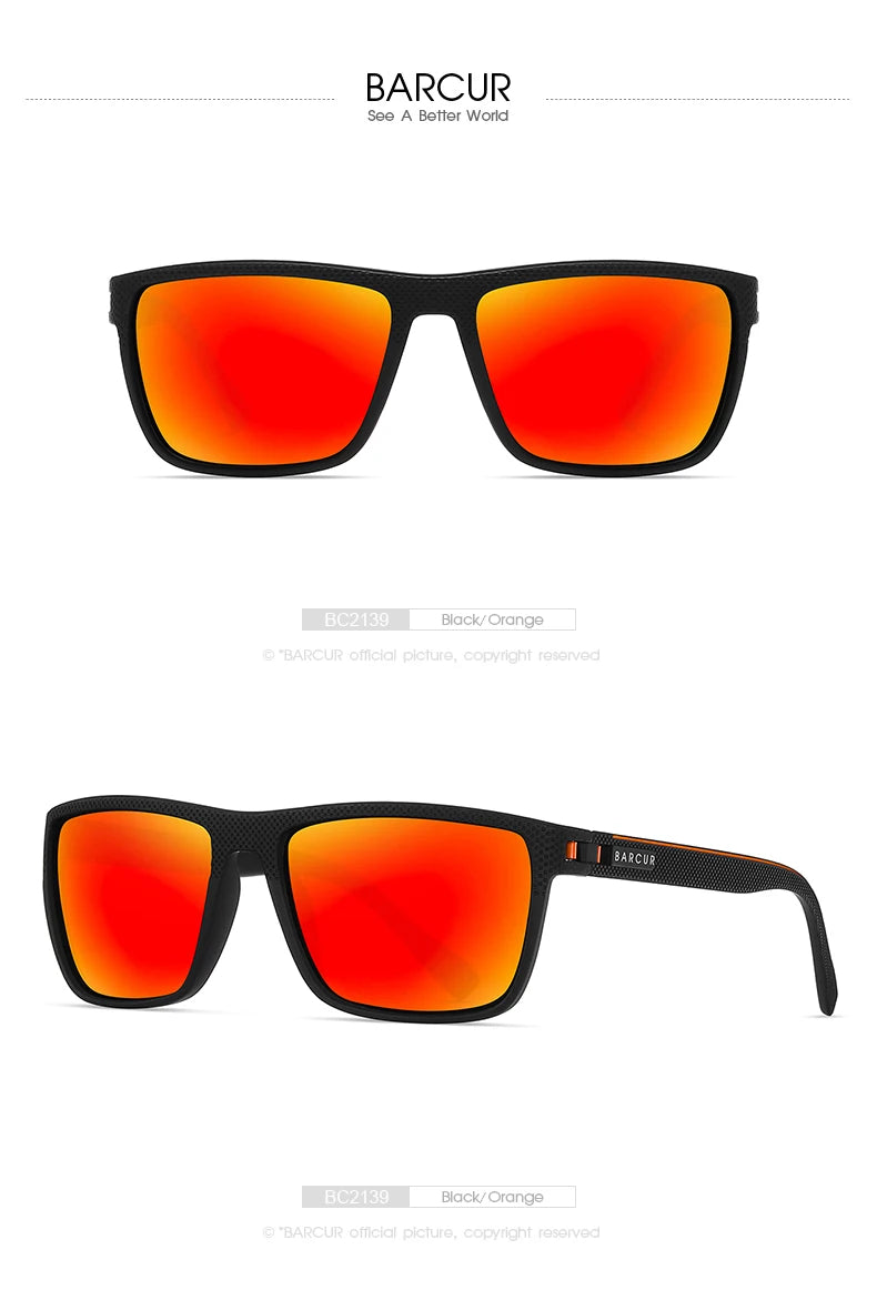 BARCUR Design TR90 Sunglasses Men Polarized Light Weight Sports Sun Glasses Women Eyewear Accessory Oculos UVAB Protection