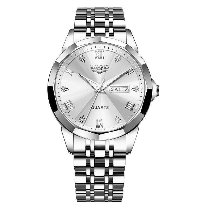 Montre-bracelet à quartz pour femme LIGE – Élégante et luxueuse, affichant la date et le jour de la semaine – Montre simple et étanche, idéale comme cadeau pour femme