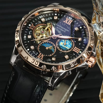 New High-End Luxury Automatic Mechanical Men's Watch with Starry Sky Luminous Dial, Elegant Tourbillon Movement, Perfect for Business or Casual Wear, Ideal Christmas or Birthday Gift, Holiday Gift Watch, the Best Gift for Him