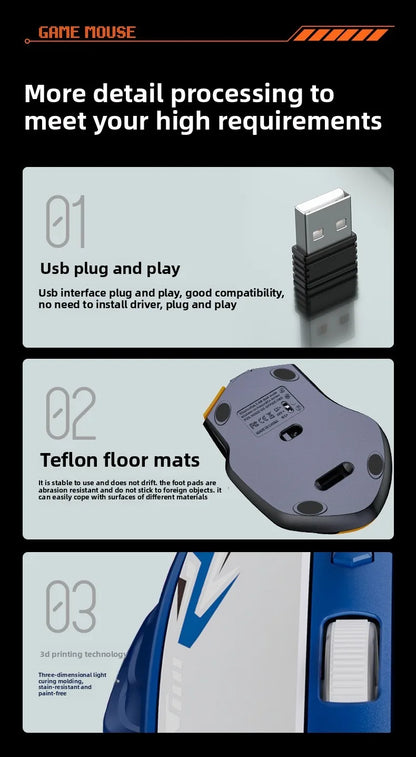 Безжична геймърска мишка 2.4G USB, тиха мишка с двоен режим Bluetooth, презареждаема 1600DPI мишка, тиха компютърна мишка за PC и лаптоп