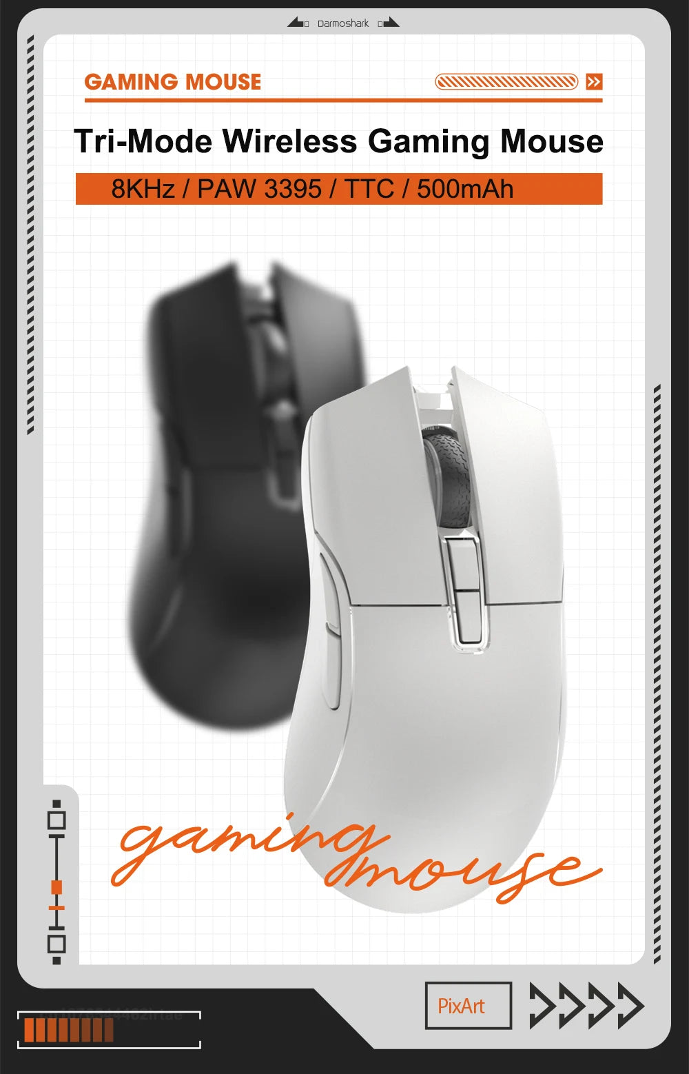 Motospeed Darmoshark N3 Pro Bluetooth brezžična gaming miška, dvojni 8K, tri-mode, polnilna, PAW3395, 64g, ergonomska miška za gamerje