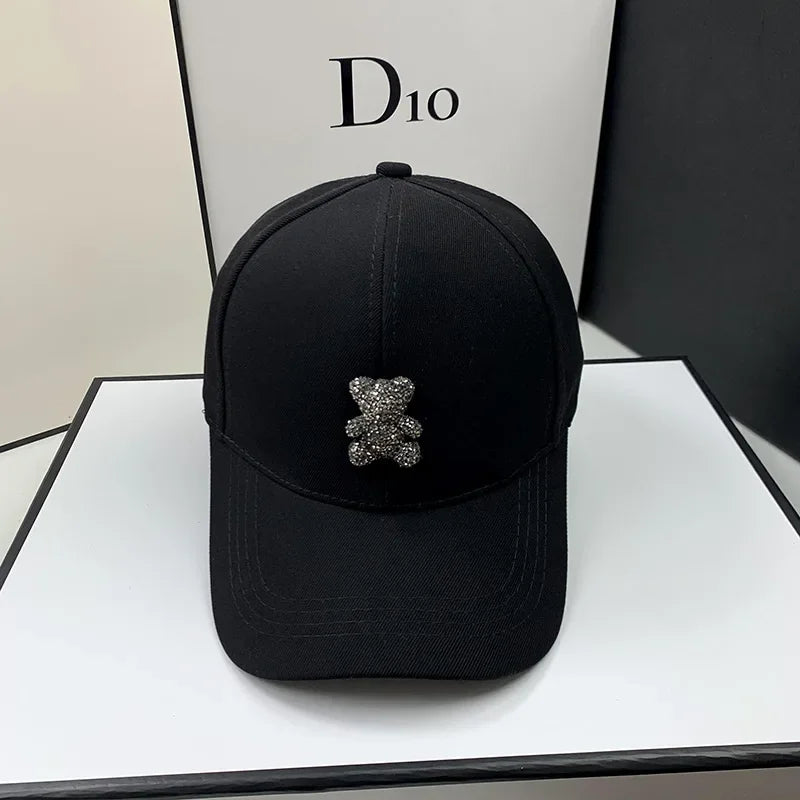 High Quality Fashion Summer Baseball Cap Women Korean Wild Bear Rhinestone Caps SunHats Street Kpop Outdoor Visors Hip Hop Hat