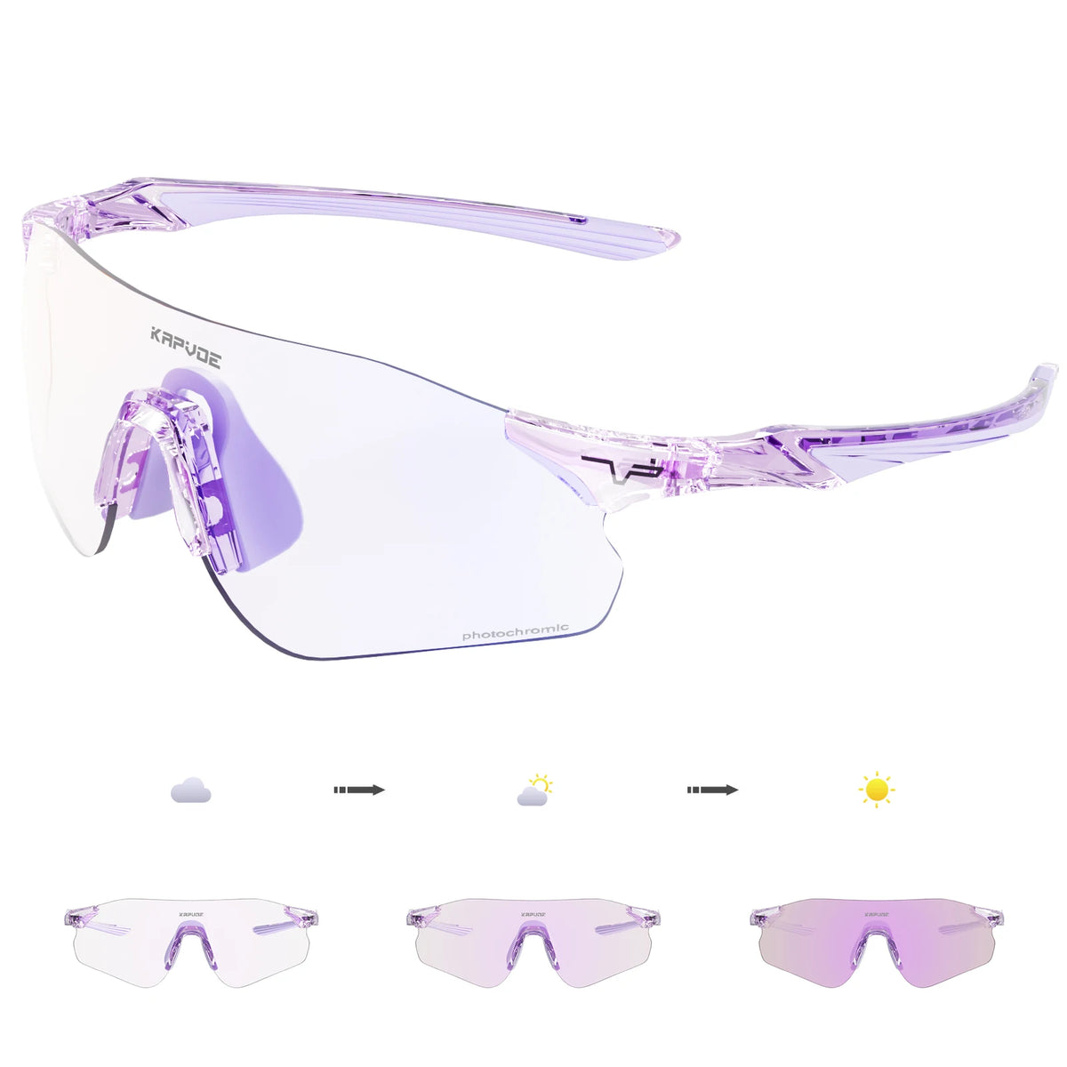Kapvoe Neue Outdoor-Lauf- und Fahrradbrille, photochrome Sonnenbrille für Damen und Herren, Sportbrille für Marathon und Radfahren, UV400-Schutzbrille