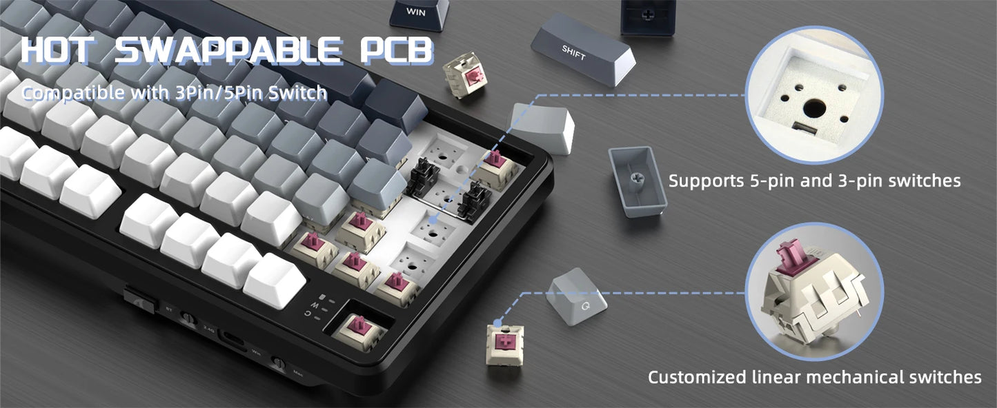 ATTACK SHARK X87 Wireless Mechanical Gaming Keyboard, Tri-Mode BT5.0/2.4GHz/USB-C Gasket Hot Swappable Custom Keyboard, Pre-lube