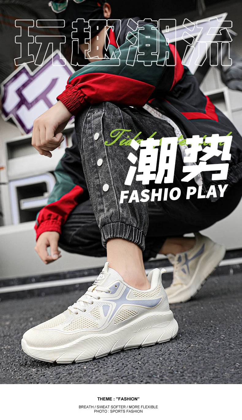 Fashion Platform Men's Running Shoes Trendy Casual Knit Breathable Orange Sneakers Men Outdoor Sports Non-Slip Jogging Shoes Men