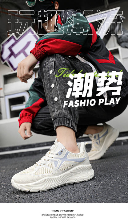 Fashion Platform Men's Running Shoes Trendy Casual Knit Breathable Orange Sneakers Men Outdoor Sports Non-Slip Jogging Shoes Men
