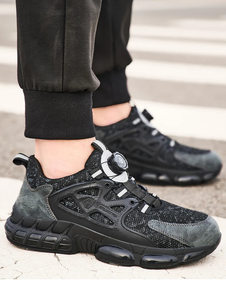 Size 47 48 Work Safety Shoes Men Reflective Design Steel Toe Shoes Rotation Button Work Sneakers Protective Safety Boots