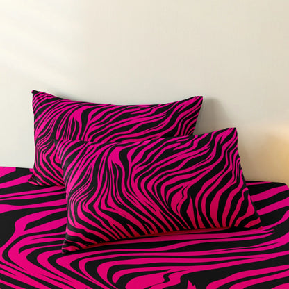 3pcs Bedding Set Rose Red Zebra Print Leopard Print Digital Print Duvet Cover Set, Digital Print, Suitable for Family Hotel Dormitory