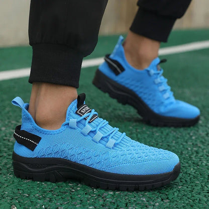 Men's Bright Yellow Outdoor Sneakers Breathable Mesh Construction Shock Absorbing Sports Shoes Stylish Trendy Adventure Footwear