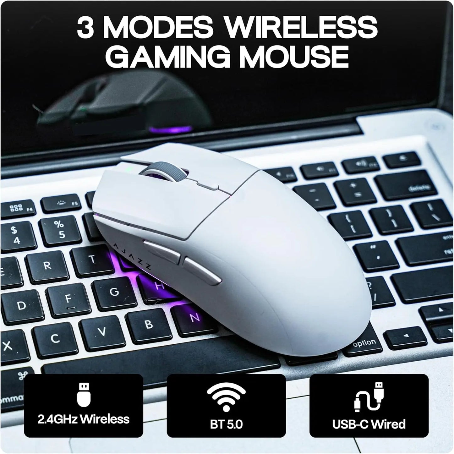AJAZZ AJ139 V2 MC/AJ139 PRO vezeték nélküli gaming egér PAW3311/PAW3395 szenzorral, 12000DPI/26000DPI, 500mAh, Bluetooth gamer egér PC-hez