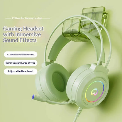 Casque de jeu filaire Paw Hunter T9 avec microphone et éclairage RGB, son surround virtuel 7.1, casque supra-auriculaire pour PC, ordinateur portable et jeux.
