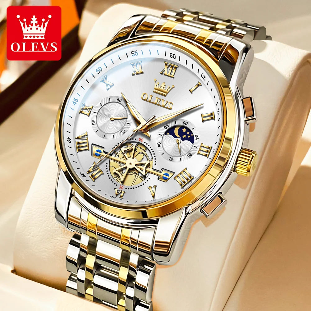 Montre pour homme OLEVS 2859 – Modèle classique et luxueux avec chiffres romains, multifonction, étanche, cadran luminescent, mouvement à quartz de haute qualité.