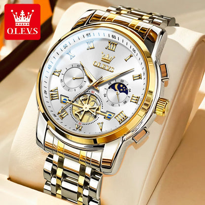 Montre pour homme OLEVS 2859 – Modèle classique et luxueux avec chiffres romains, multifonction, étanche, cadran luminescent, mouvement à quartz de haute qualité.
