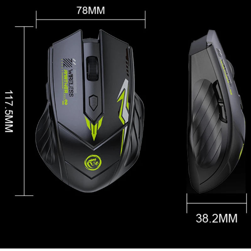 Безжична геймърска мишка 2.4G USB, тиха мишка с двоен режим Bluetooth, презареждаема 1600DPI мишка, тиха компютърна мишка за PC и лаптоп