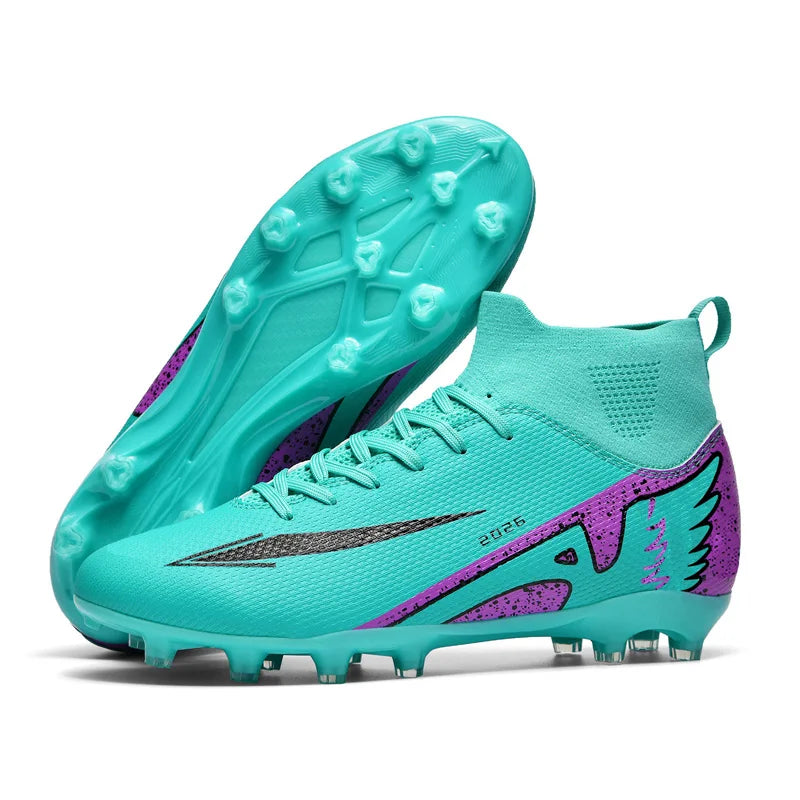 Nouvelles chaussures de football pour hommes, chaussures de soccer de haute qualité, chaussures de futsal, chaussures de sport antidérapantes à cheville haute pour l'extérieur, chaussures de sport ultra-légères antidér