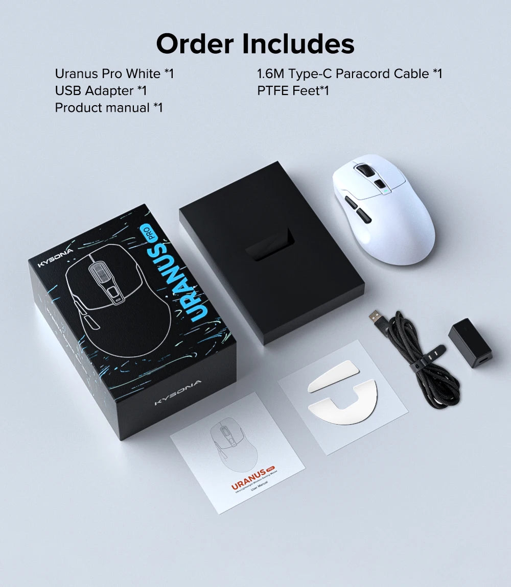 KYSONA Uranus PRO Wireless Gaming Mouse Ergonomic Mouse PAW3395 54g 8KHz Polling Rate 26000DPI For Right Big Hand PC Gamer