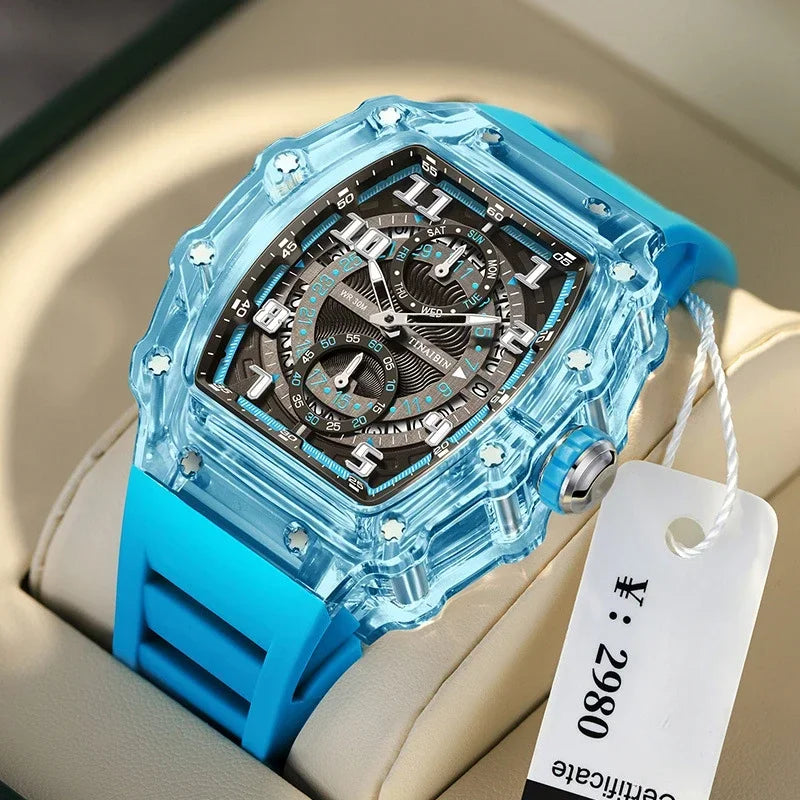 Unique Blue Fashion Brand Men's Watches Silicone Strap Waterproof Out Door Sport Military Watches for Men Multi Function Luxury