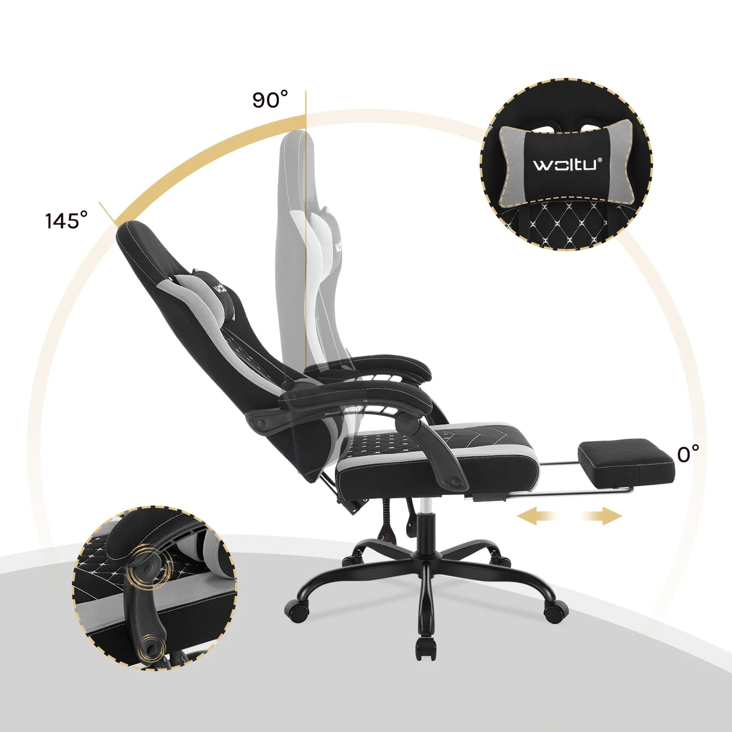 WOLTU Massage Gaming Chair Ergonomic Swivel Computer Chair with Pillow & Footrest Adjustable Headrest Lumbar Support Gamer Chair