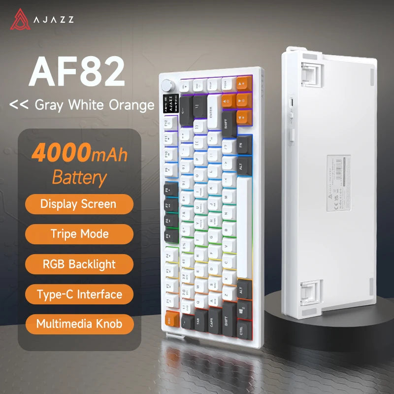 AJAZZ AF82 Low-Proflie Electrostatic Keyboard  4000mAh Trl-Mode 75% Type-C Display Screen  Keyboard Office Gaming E-sport