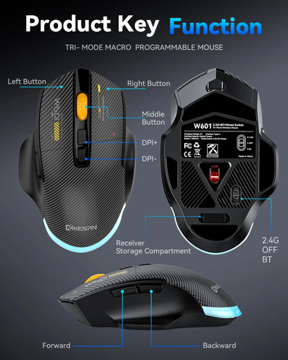Bluetooth Wireless Gaming Mouse, 12800 DPI Wired/Wireless RGB Mouse with 7 Programmable Buttons,for PC Laptop,Gaming