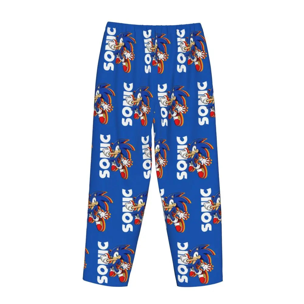 Custom Women Soniced Pajama Pants Printed Hedgehog Game Sleep Sleepwear Bottoms with Pockets
