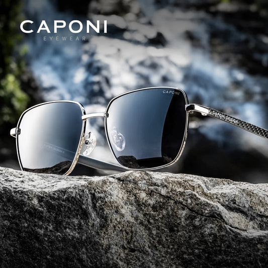 CAPONI Polarized Sun Glasses For Men Light Carbon Fiber Photochromic Black Shades Driving UV420 Oil-proof Lenses Eyewear BS34713
