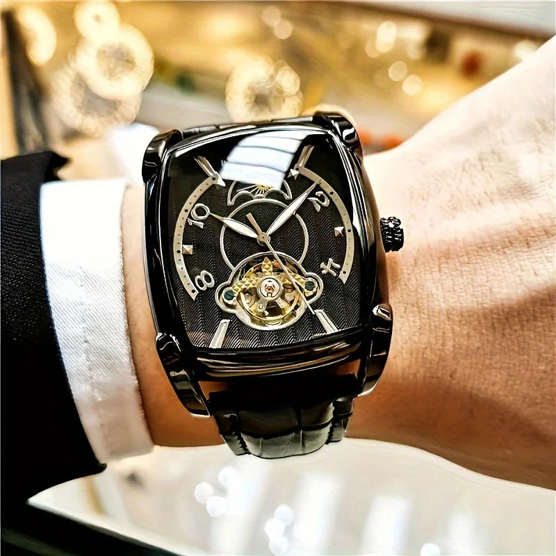 [Montre mécanique à tourbillon de luxe] Montre mécanique à tourbillon de luxe légère pour homme – Modèle haut de gamme entièrement automatique, style « squelette » tendance, idéal pour une tenue professionnelle o