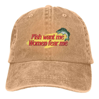 «Fish Want Me», «Women Fear Me»: gorras clásicas de béisbol con visera, «Fish Go Fishing», «Fisherman», gorras parasol para hombre y mujer