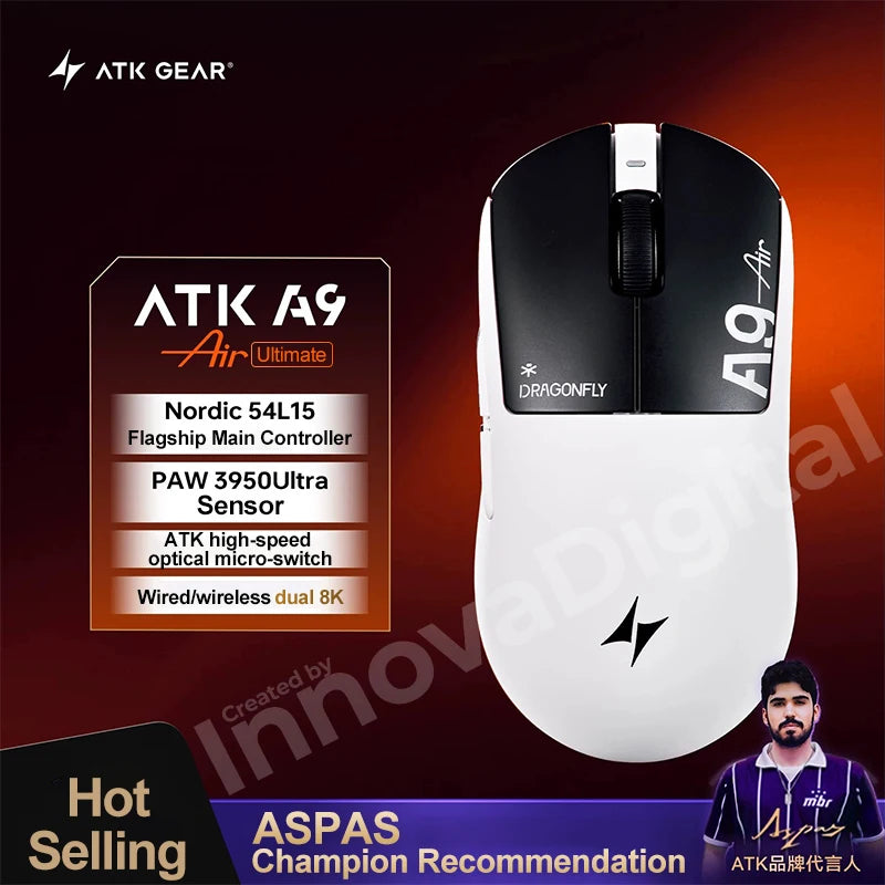 ATK Dragonfly A9 Ultimate trådløs gamingmus A9 Air PAW3950 ultralet ergonomisk e-sportsmus til gamere FPS CSGO A9 Ultra