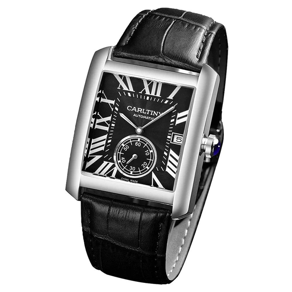 Montre automatique de luxe pour homme – Montre-bracelet mécanique, modèle élégant de grande marque, boîtier carré en acier inoxydable, étanche – CARLTINY
